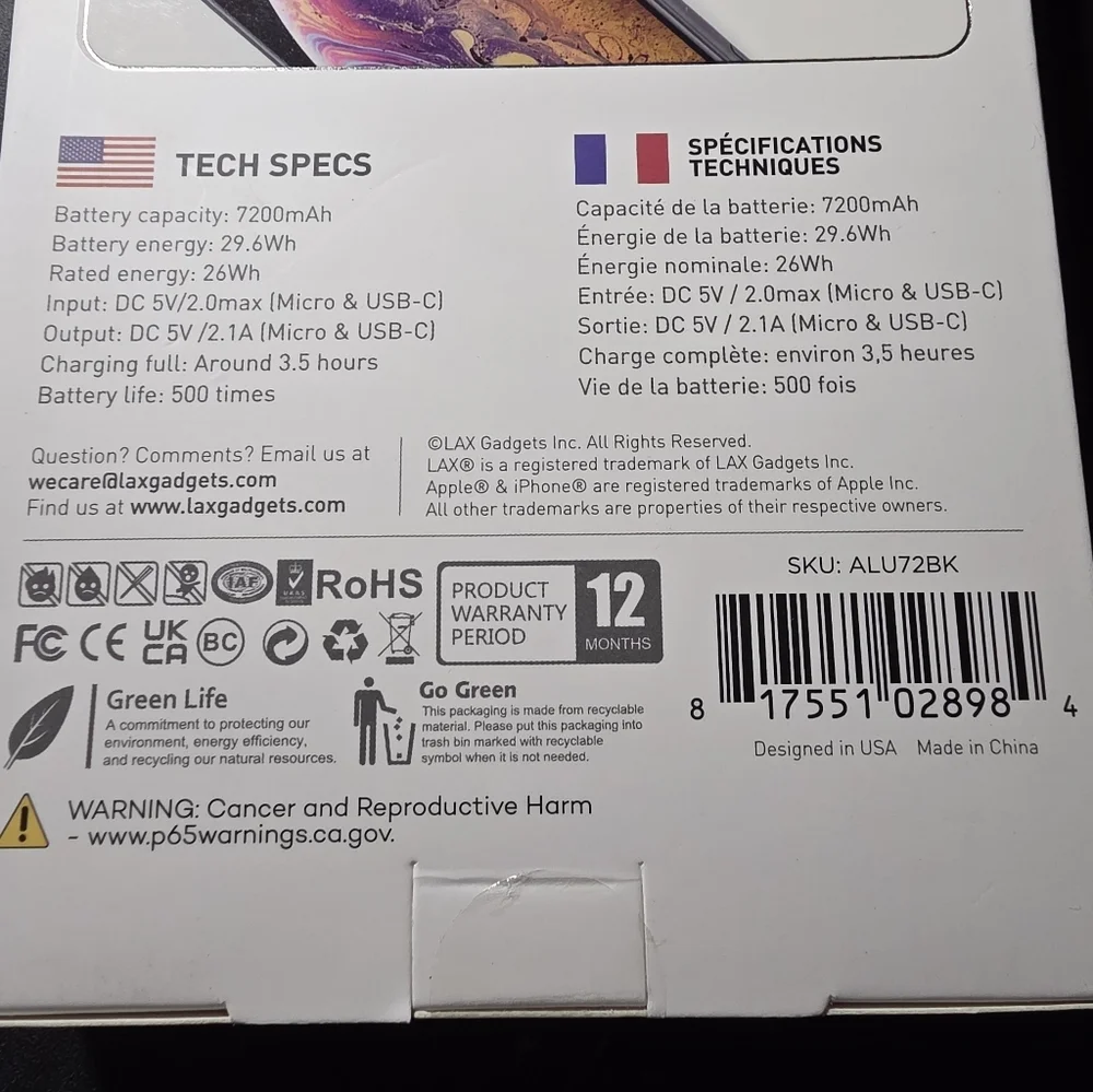 LAX 7200 mAh Black Mini Power Bank